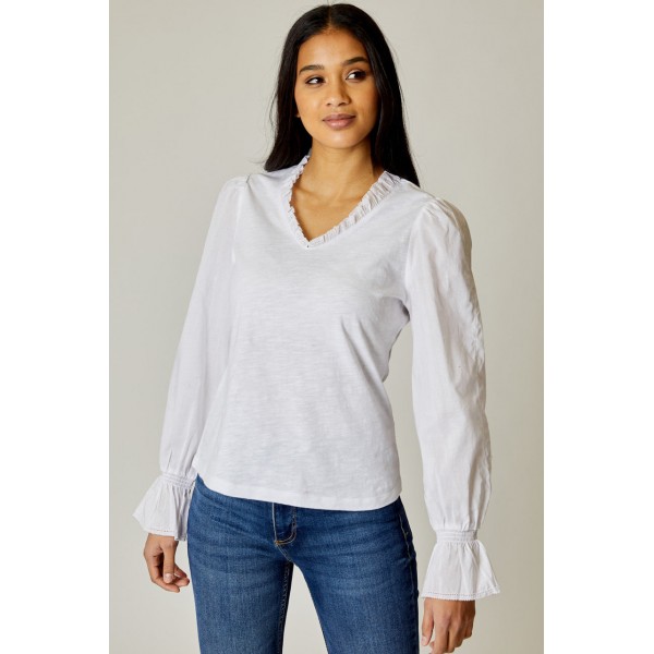 Eyelet Trim V Neck Top Eyelet Trim V Neck Top
