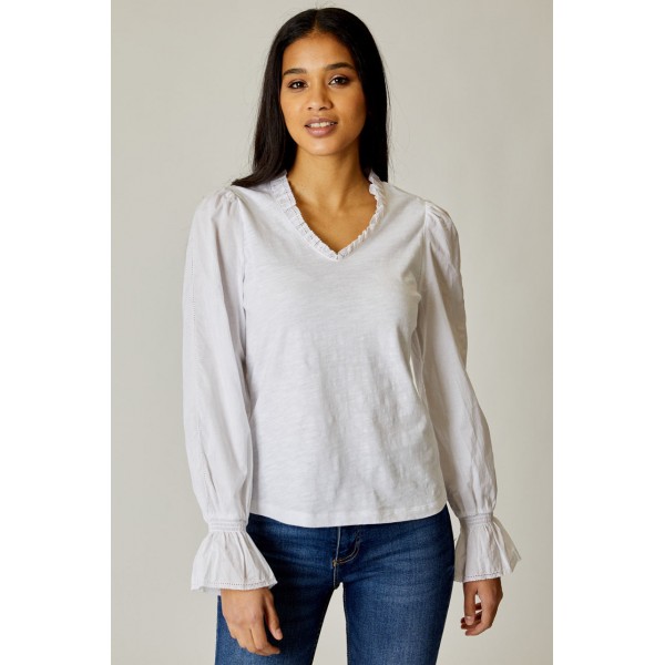 Eyelet Trim V Neck Top Eyelet Trim V Neck Top