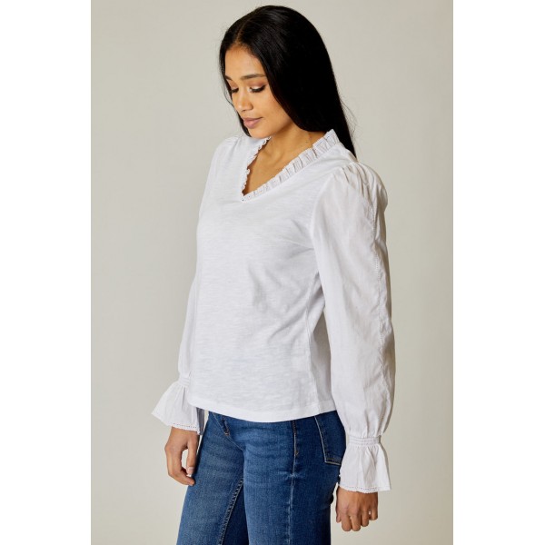 Eyelet Trim V Neck Top Eyelet Trim V Neck Top
