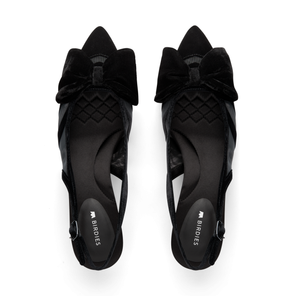 The Goldfinch Kitten Heel - Black Velvet Mesh The Goldfinch Kitten Heel - Black Velvet Mesh