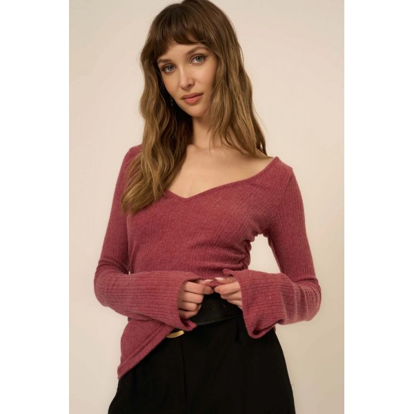 Opal Ruched Side Brushed Rib V-Neck Opal Ruched Side Brushed Rib V-Neck
