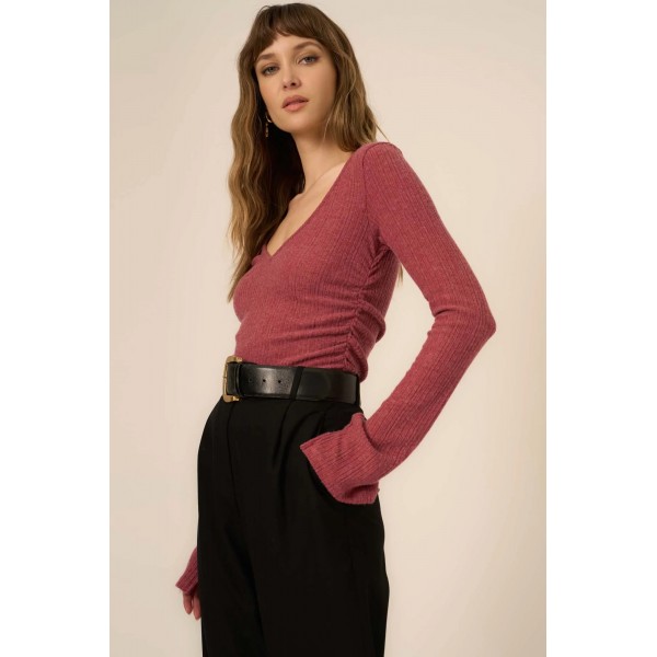Opal Ruched Side Brushed Rib V-Neck Opal Ruched Side Brushed Rib V-Neck