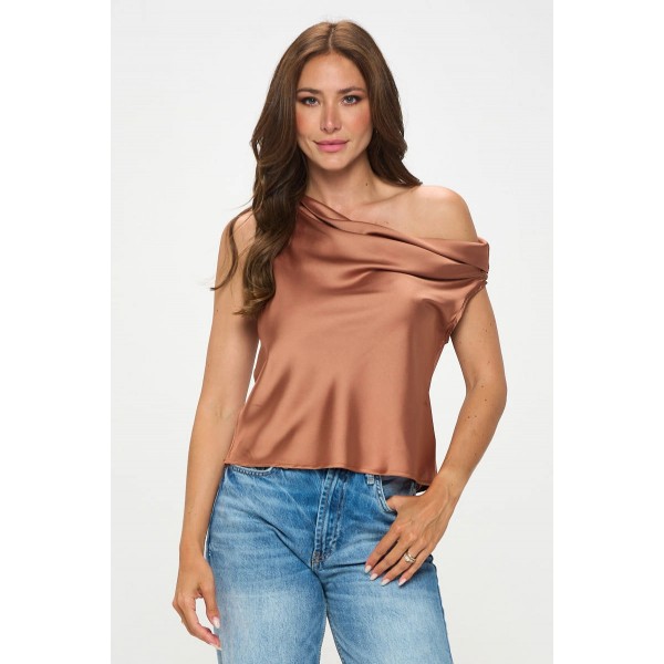 Dropped Shoulder Long Sleeve Satin Top Dropped Shoulder Long Sleeve Satin Top